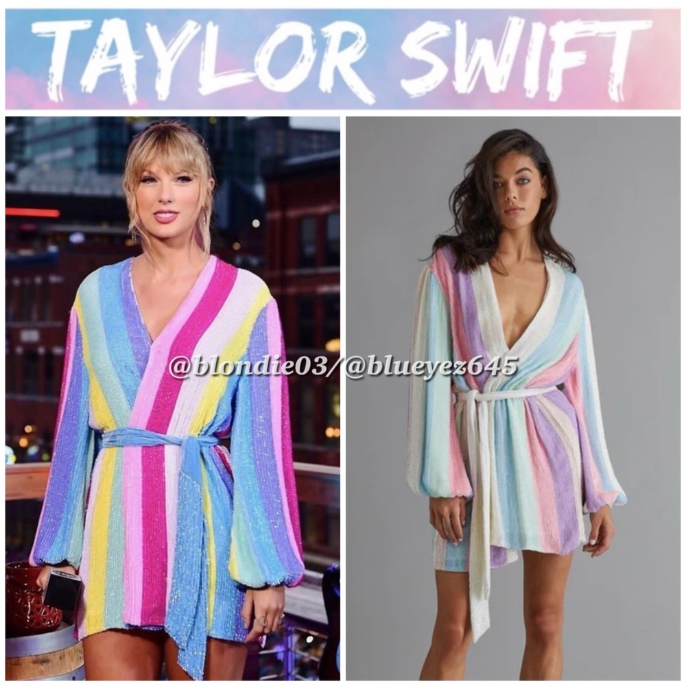 Retrofete “Gabrielle” robe dress in pastel stripe XS